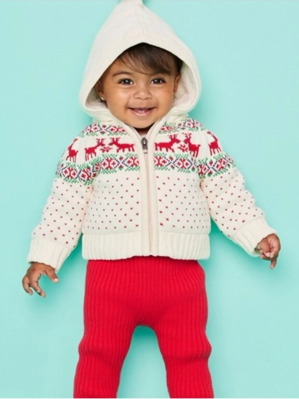Hanna Andersson Gnome Hood Sweater Jacket Dear Deer, Size 6-12 Months Baby Kids